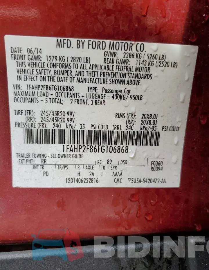 1FAHP2F86FG106868 Photo# 13
