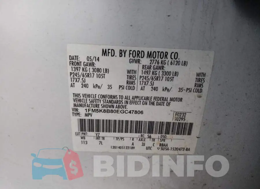 1FM5K8B80EGC47806 Photo# 12