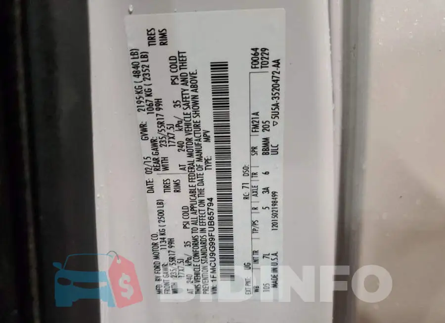 1FMCU9G99FUB65794 Photo# 13
