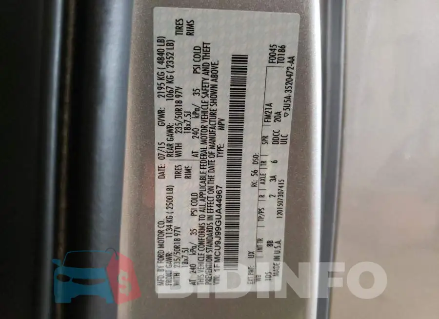 1FMCU9J99GUA44967 Photo# 14