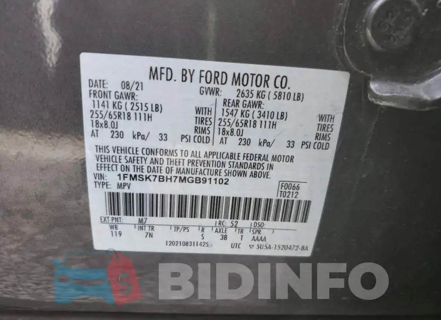 1FMSK7BH7MGB91102 Photo# 13