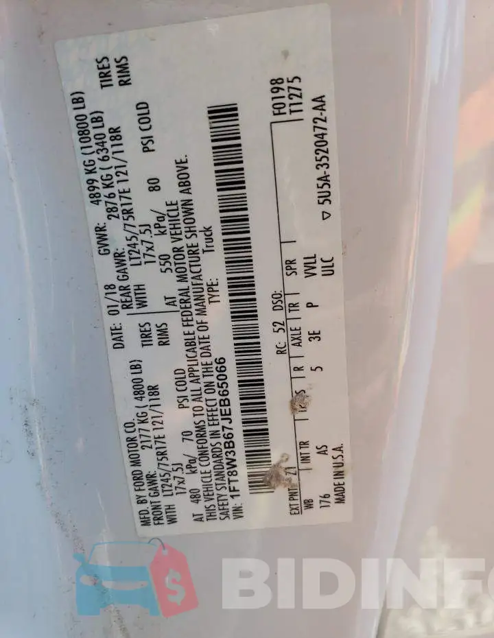 1FT8W3B67JEB65066 Photo# 12