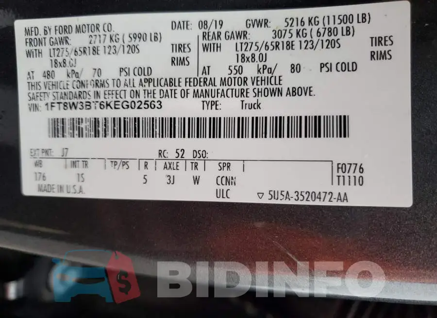 1FT8W3BT6KEG02563 Photo# 12