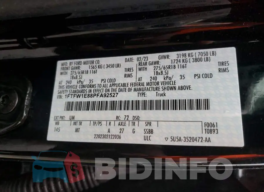 1FTFW1E88PFA92527 Photo# 12