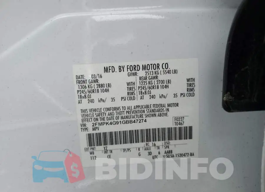 2FMPK4G91GBB47274 Photo# 13