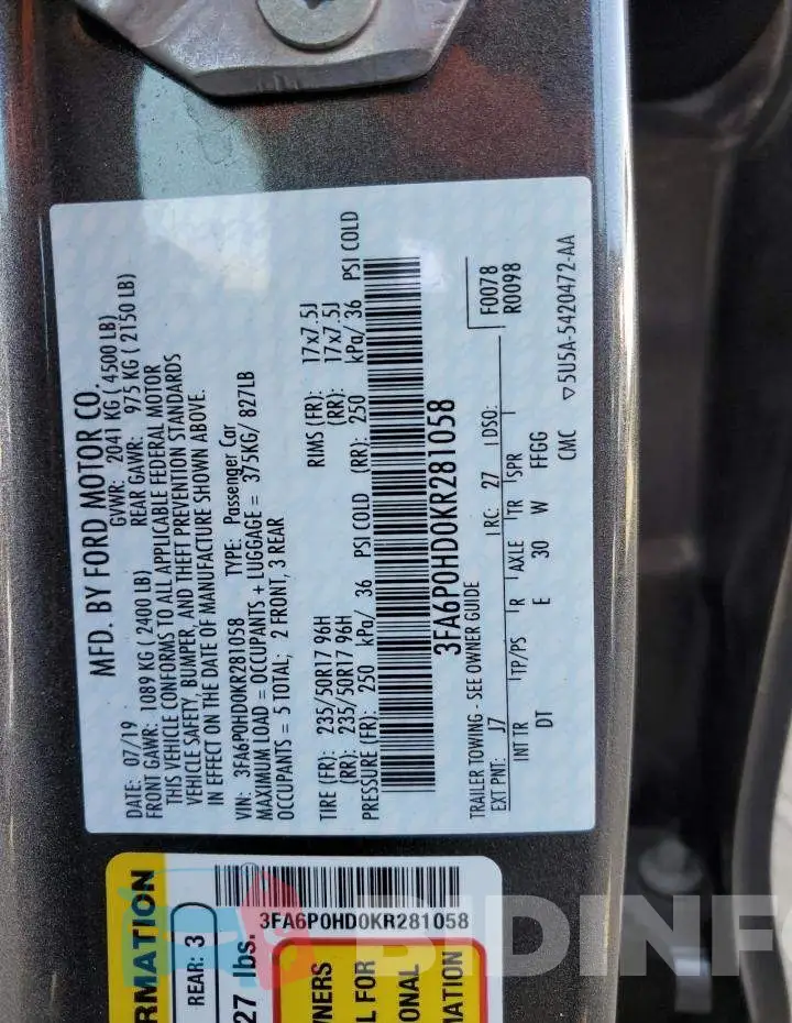 3FA6P0HD0KR281058 Photo# 12