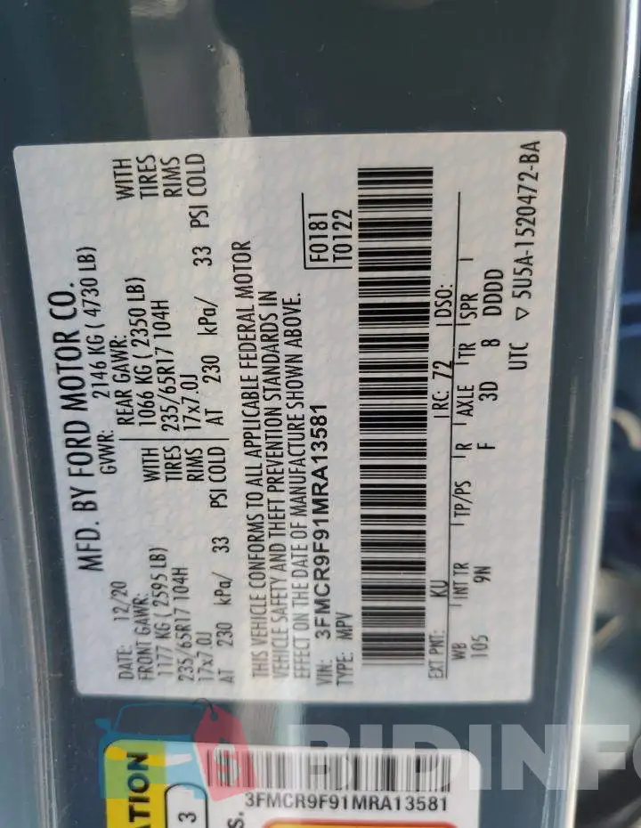 3FMCR9F91MRA13581 Photo# 13