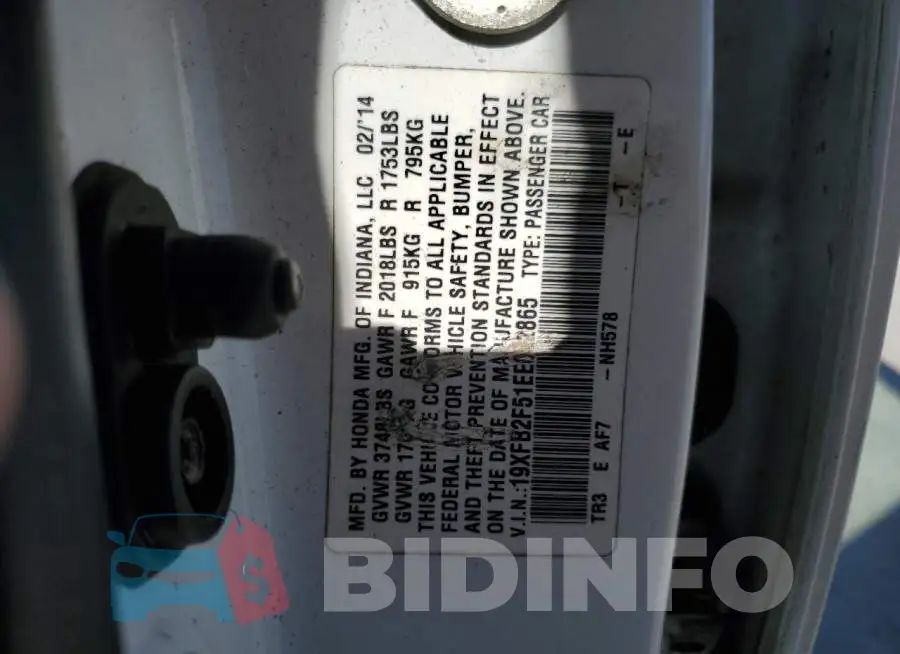 19XFB2F51EE022865 Photo# 13