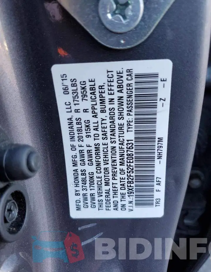 19XFB2F52FE087631 Photo# 12