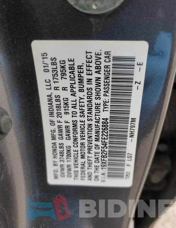 19XFB2F54FE226884 Photo# 12