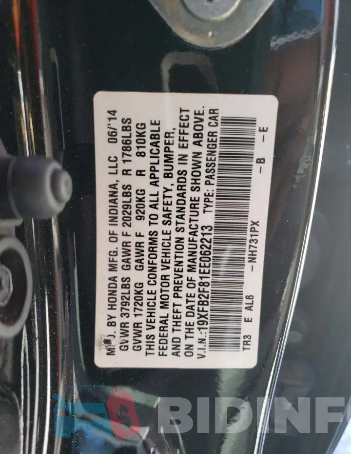 19XFB2F81EE062213 Photo# 12