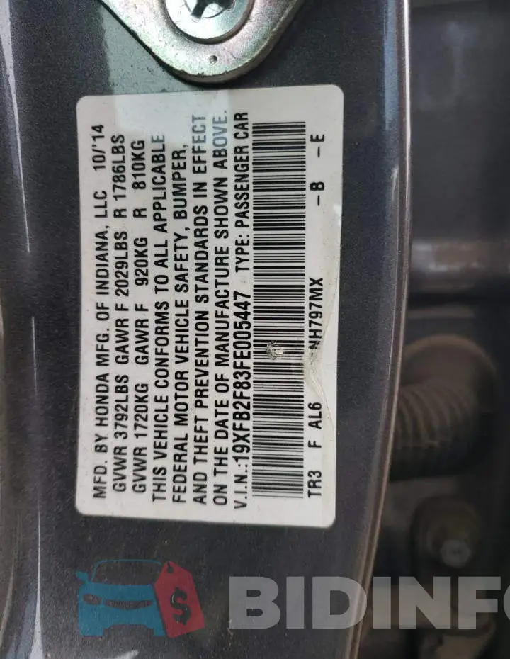 19XFB2F83FE005447 Photo# 12