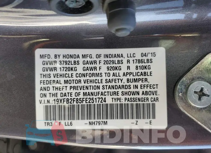 19XFB2F85FE251724 Photo# 12
