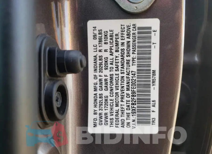 19XFB2F89FE002147 Photo# 13
