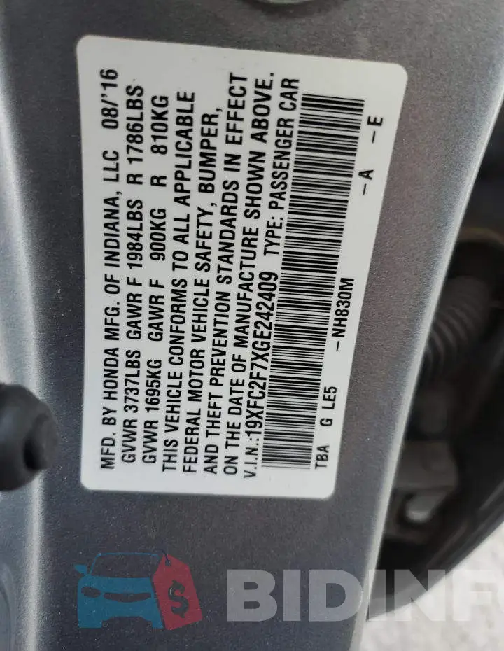 19XFC2F7XGE242409 Photo# 12