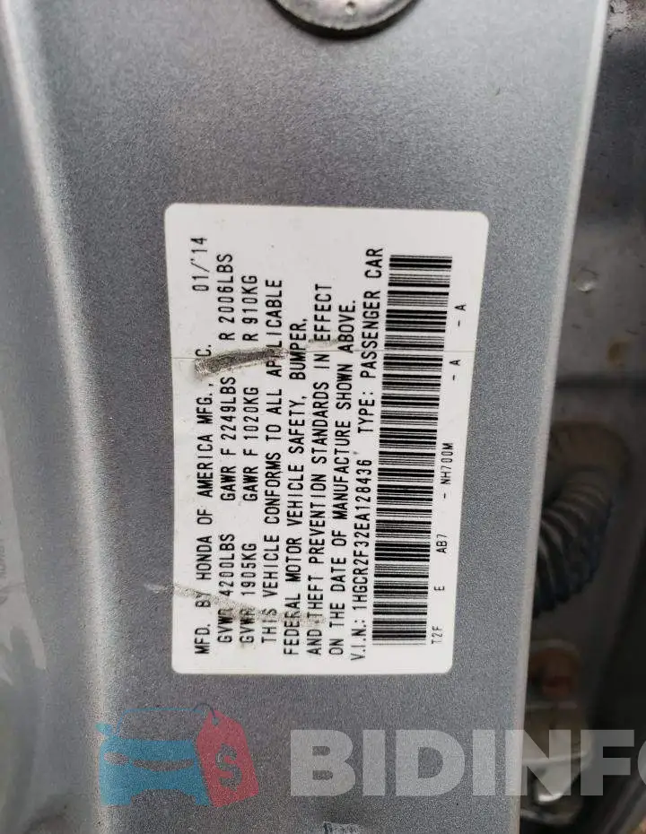 1HGCR2F32EA128436 Photo# 12