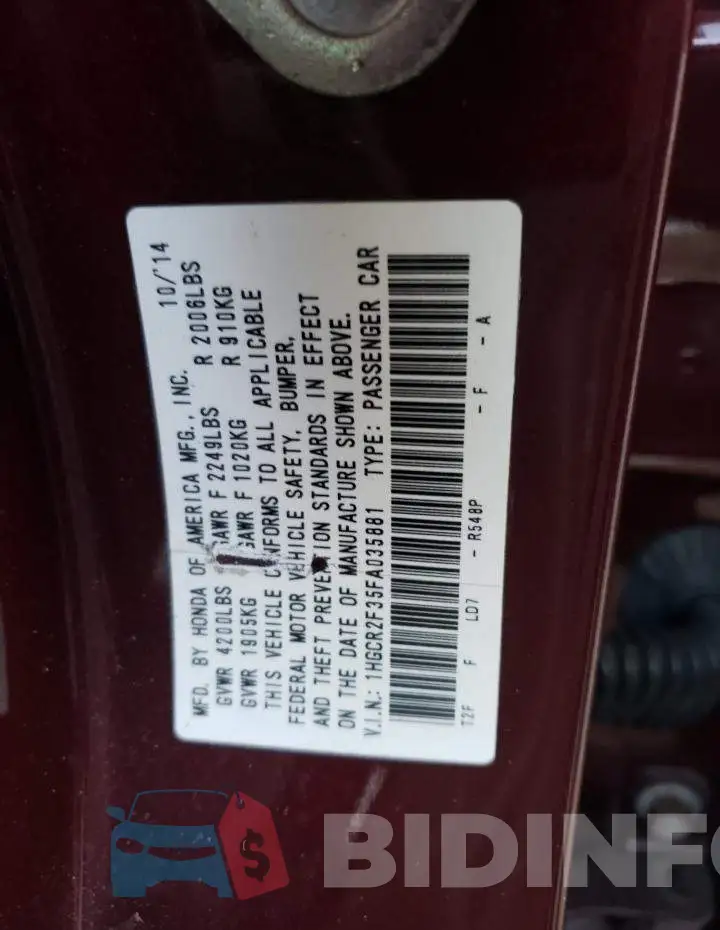 1HGCR2F35FA035881 Photo# 12