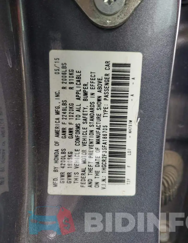 1HGCR2F35FA186705 Photo# 12