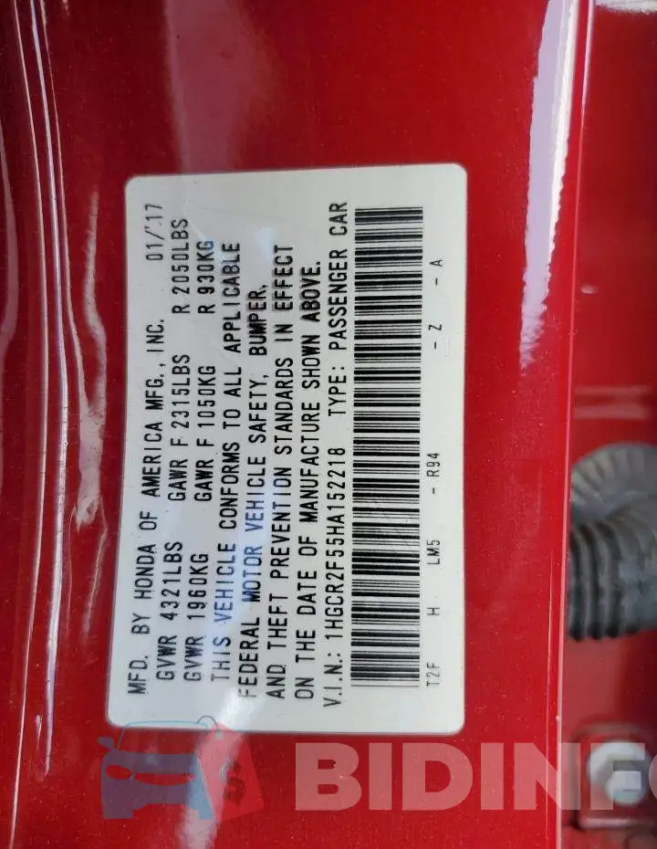 1HGCR2F55HA152218 Photo# 12