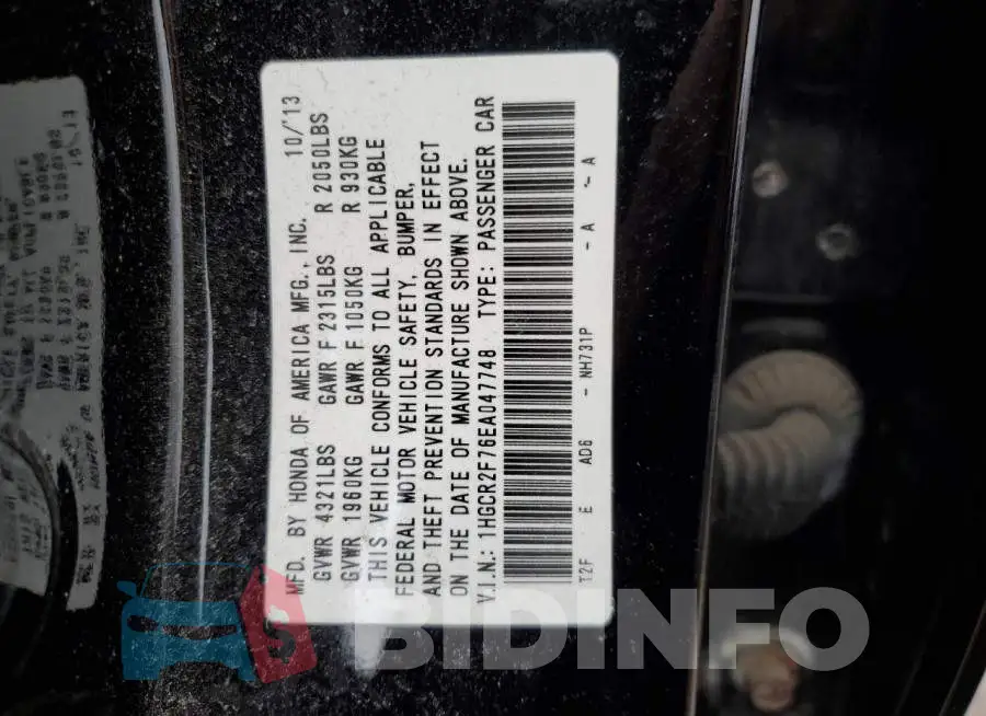 1HGCR2F76EA047748 Photo# 12