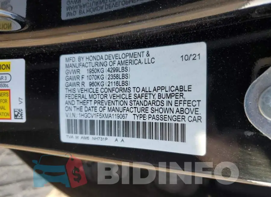 1HGCV1F5XMA119067 Photo# 12
