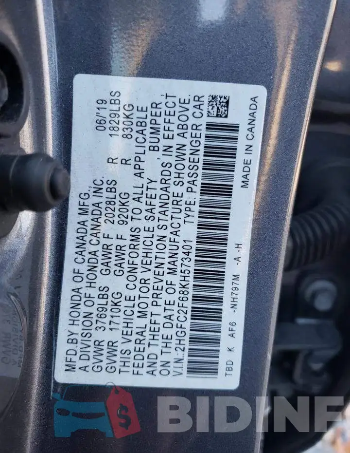 2HGFC2F68KH573401 Photo# 12