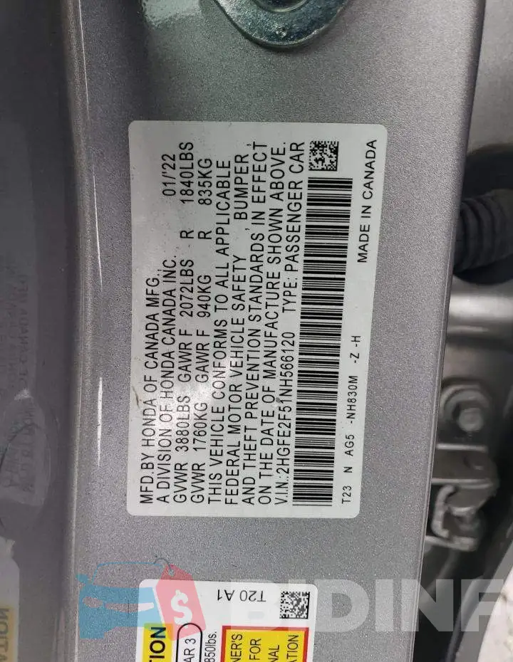 2HGFE2F51NH566120 Photo# 12