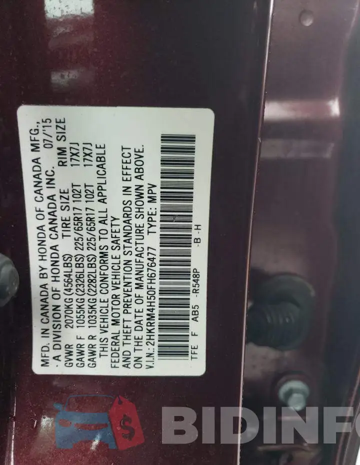 2HKRM4H50FH676477 Photo# 13