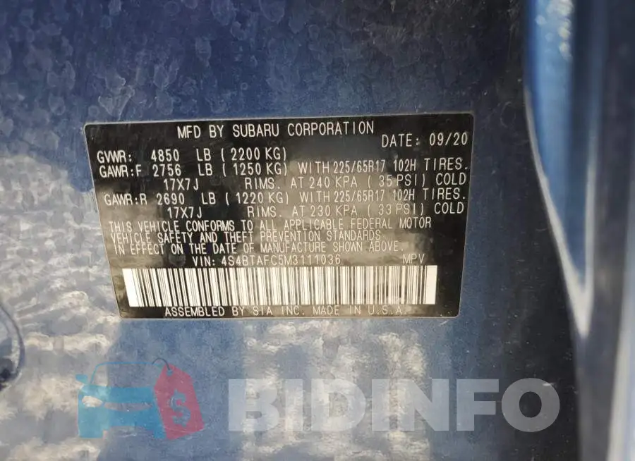 4S4BTAFC5M3111036 Photo# 14