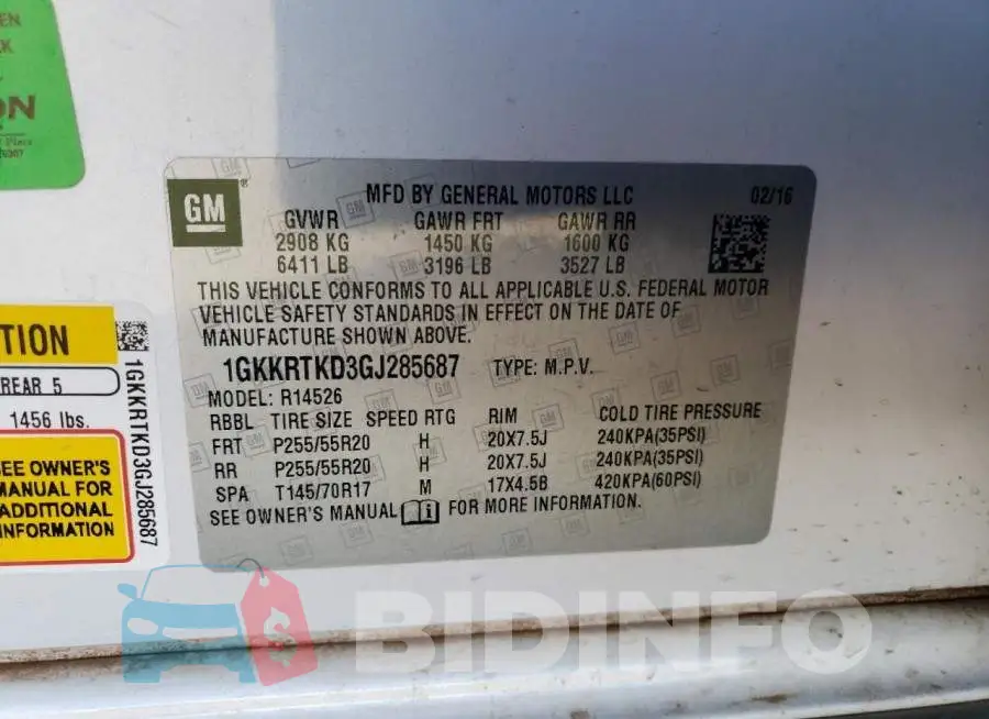 1GKKRTKD3GJ285687 Photo# 13