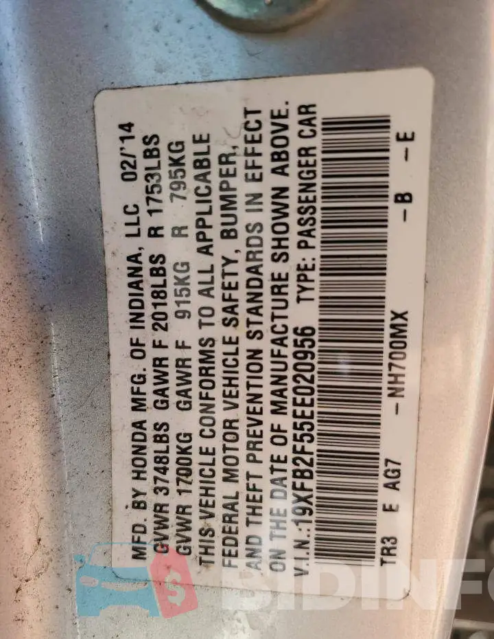 19XFB2F55EE020956 Photo# 12