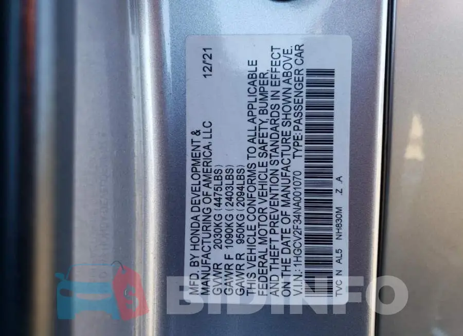 1HGCV2F34NA001070 Photo# 12