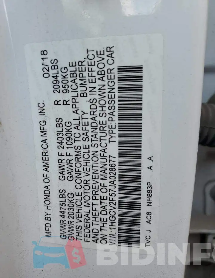 1HGCV2F57JA028677 Photo# 13