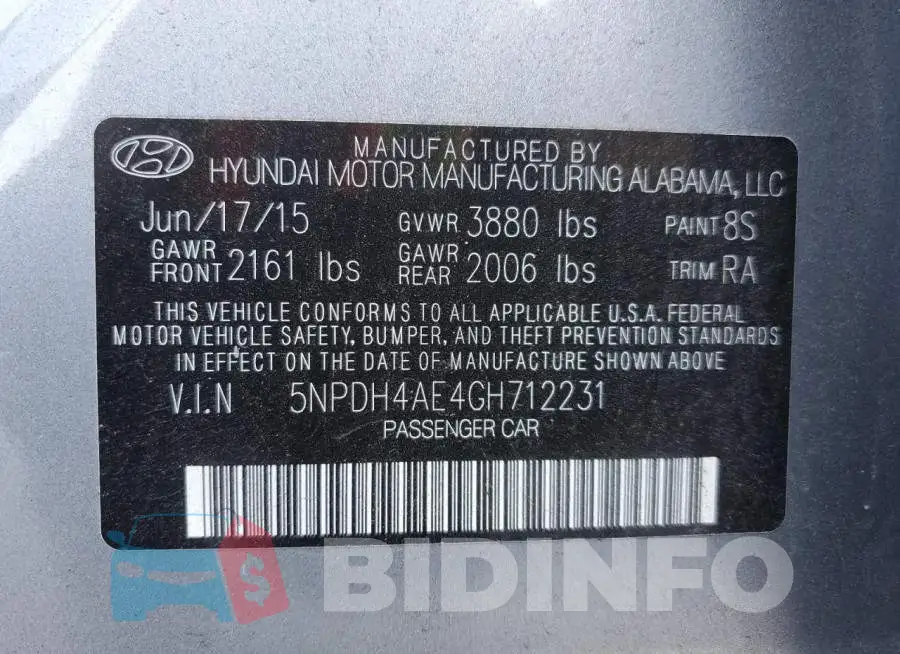 5NPDH4AE4GH712231 Photo# 12