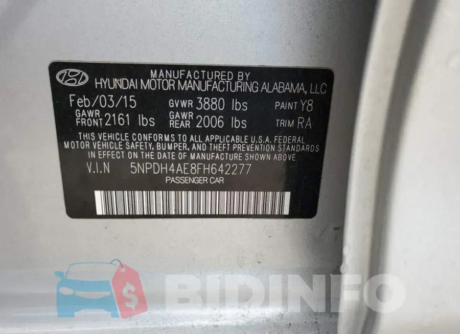 5NPDH4AE8FH642277 Photo# 12