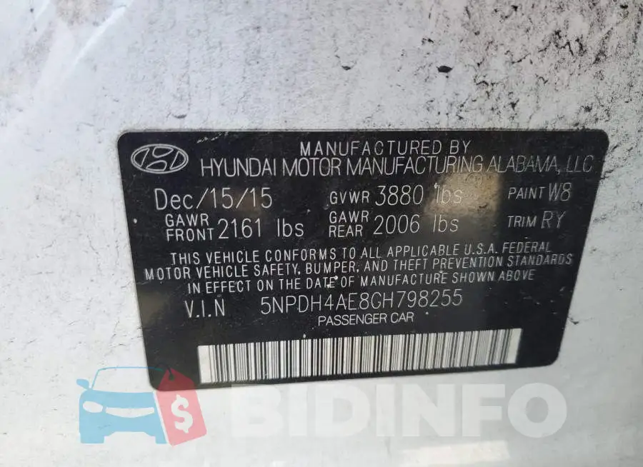 5NPDH4AE8GH798255 Photo# 12