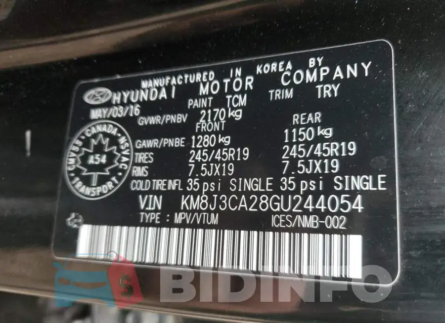 KM8J3CA28GU244054 Photo# 13