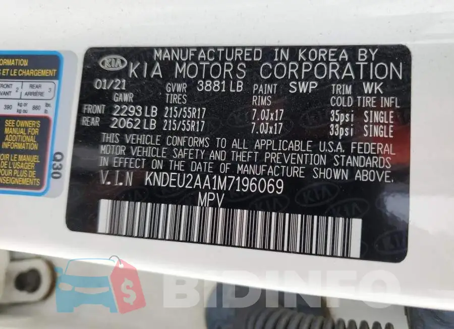 KNDEU2AA1M7196069 Photo# 13