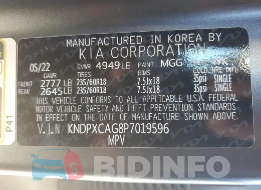 KNDPXCAG8P7019596 Photo# 12