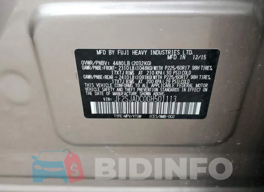 JF2SJADC0GH501113 Photo# 13