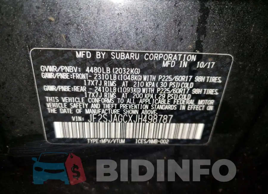 JF2SJAGCXJH498787 Photo# 13