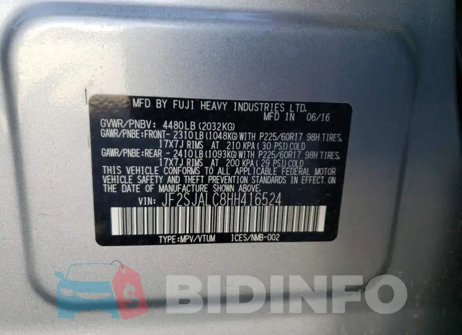 JF2SJALC8HH416524 Photo# 13