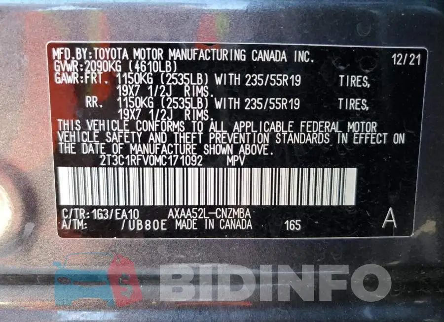 2T3C1RFV0MC171092 Photo# 13
