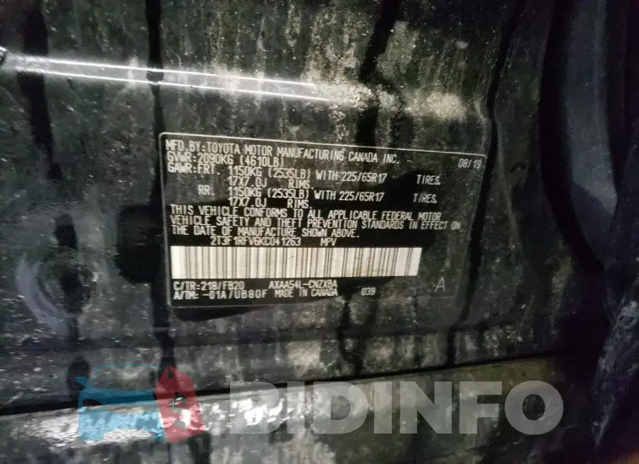 2T3F1RFV6KC041263 Photo# 12