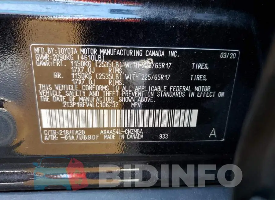 2T3P1RFV4LC106732 Photo# 14