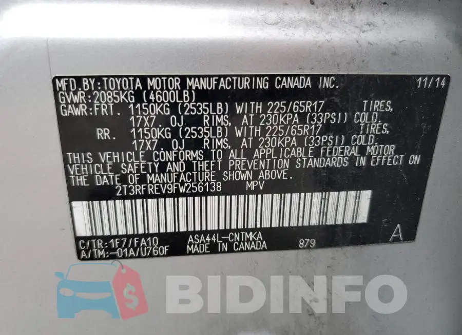 2T3RFREV9FW256138 Photo# 12