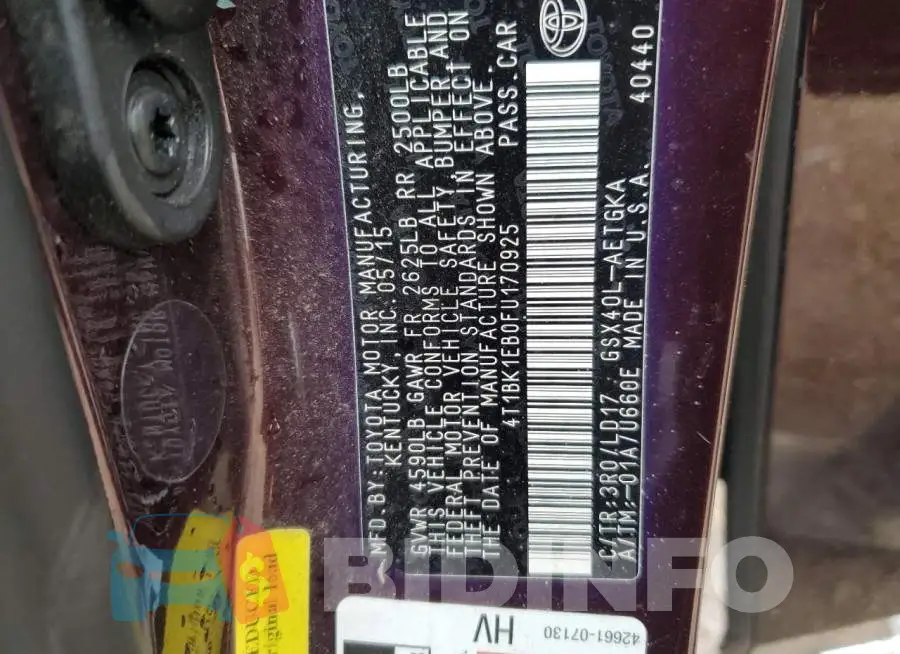 4T1BK1EB0FU170925 Photo# 12