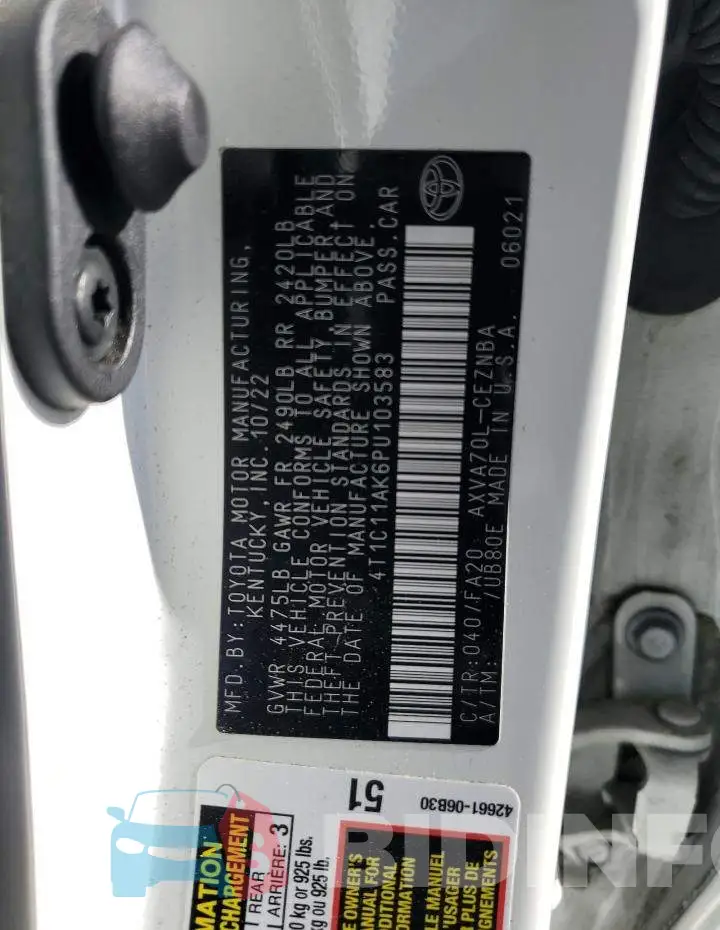 4T1C11AK6PU103583 Photo# 12