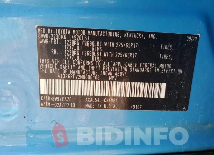 4T3R6RFV2MU006106 Photo# 13