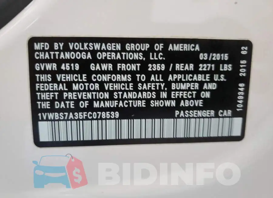 1VWBS7A35FC078539 Photo# 12
